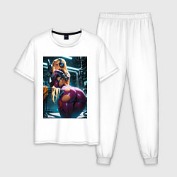 Пижама хлопковая мужская Девушка с оружием в киберпанк стиле, цвет: белый
