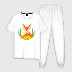 Пижама хлопковая мужская Forest fox, цвет: белый