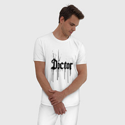 Пижама хлопковая мужская Доктор черной краской, цвет: белый — фото 2
