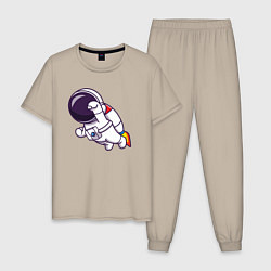 Пижама хлопковая мужская Супер космонавт в полёте, цвет: миндальный