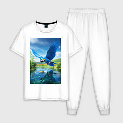 Пижама хлопковая мужская Попугай ловит рыбу, цвет: белый