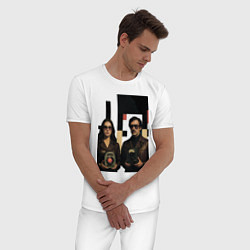 Пижама хлопковая мужская Мужчина и женщина с гаджетами поп-арт ретро-футури, цвет: белый — фото 2