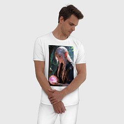 Пижама хлопковая мужская Серьёзная эльфийка с магической сферой, цвет: белый — фото 2