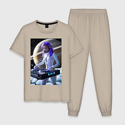Мужская пижама Девушка космо DJ на фоне сатурна