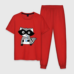 Пижама хлопковая мужская Енот-мальчик, цвет: красный