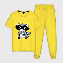 Пижама хлопковая мужская Енот-мальчик, цвет: желтый