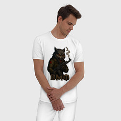 Пижама хлопковая мужская ВМФ волк с автоматом, цвет: белый — фото 2