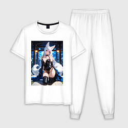 Пижама хлопковая мужская Белая лисица в откровенном наряде, цвет: белый