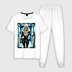 Пижама хлопковая мужская Черная кошка в сейфе банка, цвет: белый