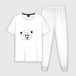 Пижама хлопковая мужская Геометрическая морда медведя, цвет: белый