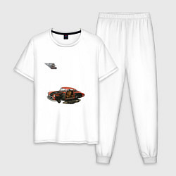 Пижама хлопковая мужская Летающая машина, ретрофутуризм, цвет: белый