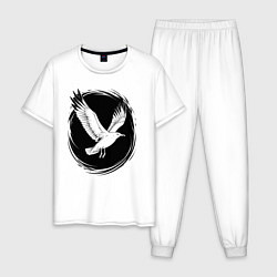 Пижама хлопковая мужская Чайка в черном круге, цвет: белый