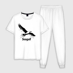 Пижама хлопковая мужская Чайка черной краской, цвет: белый