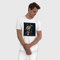 Пижама хлопковая мужская Череп мрачный в цветах, цвет: белый — фото 2