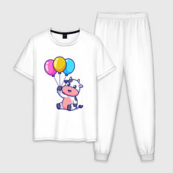 Пижама хлопковая мужская Коровка с шариками, цвет: белый