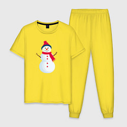 Пижама хлопковая мужская Веселый снеговик в шапке, цвет: желтый