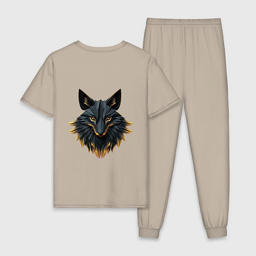 Мужская пижама Чёрный лис с золотым отливом: взгляд сквозь грани / Миндальный – фото 2
