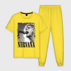Пижама хлопковая мужская Кобейн поет, цвет: желтый