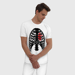 Пижама хлопковая мужская Ребра с сердцем, цвет: белый — фото 2
