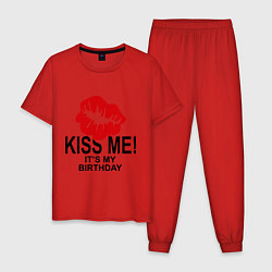 Пижама хлопковая мужская День рождения, цвет: красный