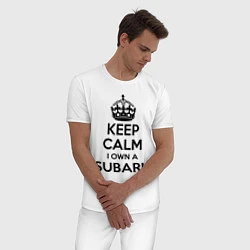 Пижама хлопковая мужская Keep Calm & I own a Subaru, цвет: белый — фото 2