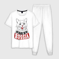 Пижама хлопковая мужская Made in Russia: киса, цвет: белый