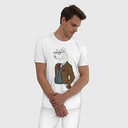 Пижама хлопковая мужская Медведь в пиджаке, цвет: белый — фото 2