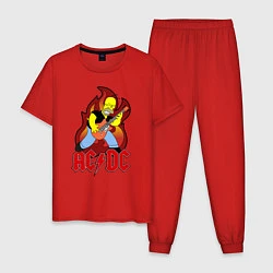 Пижама хлопковая мужская AC/DC Homer, цвет: красный