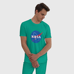 Пижама хлопковая мужская NASA: Logo, цвет: зеленый — фото 2