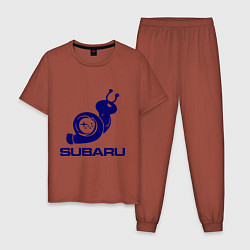 Пижама хлопковая мужская Subaru цвета кирпичный — фото 1
