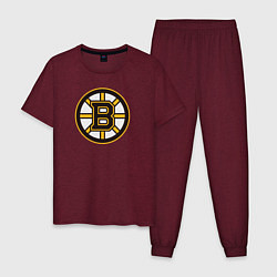 Пижама хлопковая мужская Boston Bruins, цвет: меланж-бордовый
