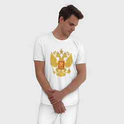 Пижама хлопковая мужская Герб России: золото, цвет: белый — фото 2