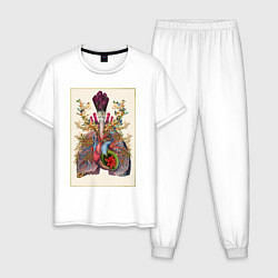 Пижама хлопковая мужская Дыхательная система, цвет: белый
