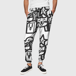 Брюки на резинке мужские Чёрно-белые дудлы, цвет: 3D-принт — фото 2