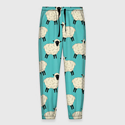 Брюки на резинке мужские Овечки паттерн на бирюзовом, цвет: 3D-принт