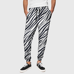 Брюки на резинке мужские Черно-белый полосатый тигровый, цвет: 3D-принт — фото 2