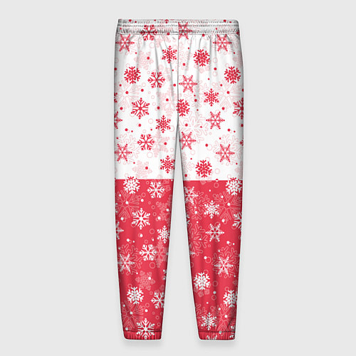 Мужские брюки Снежинки красно-белые / 3D-принт – фото 2