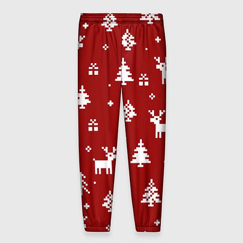 Мужские брюки Новогодние олени и елки на красном фоне / 3D-принт – фото 2
