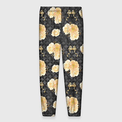 Мужские брюки Желтые цветы на черном фоне / 3D-принт – фото 2