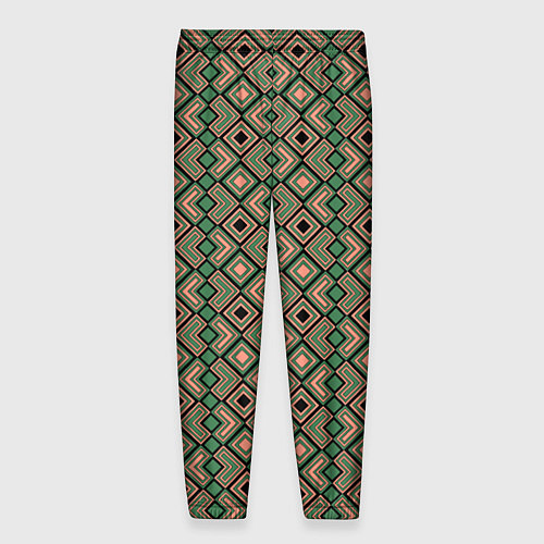 Мужские брюки Абстракция из черных, зеленых и бежевых квадратов / 3D-принт – фото 2
