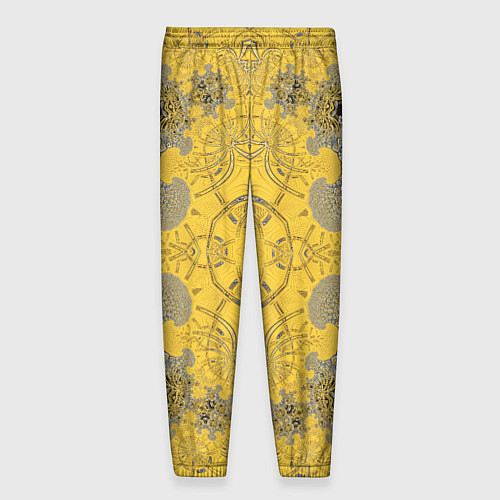 Мужские брюки Коллекция Фрактальная мозаика Желтый на черном 573 / 3D-принт – фото 2
