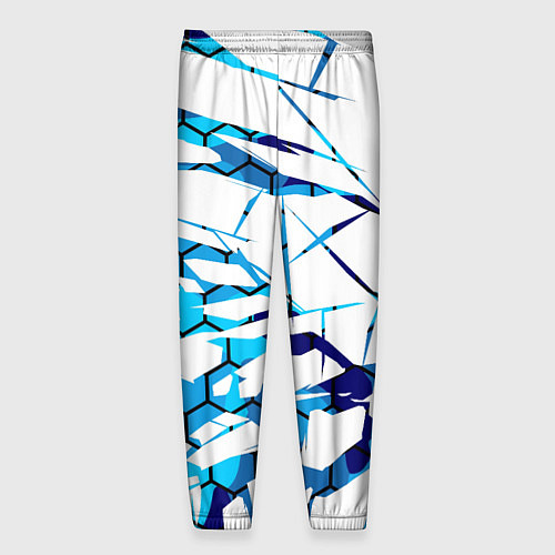 Мужские брюки 3D ВЗРЫВ ПЛИТ Белые и синие осколки / 3D-принт – фото 2