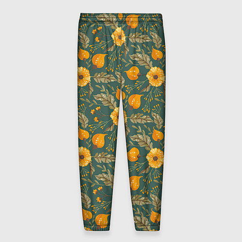 Мужские брюки Желтые цветочки и листья / 3D-принт – фото 2