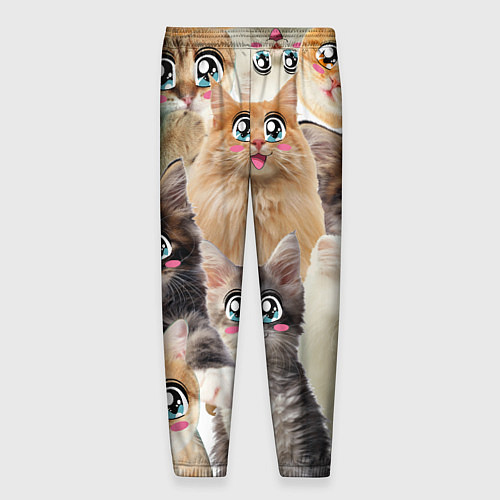 Мужские брюки Много кошек с большими анимэ глазами / 3D-принт – фото 2