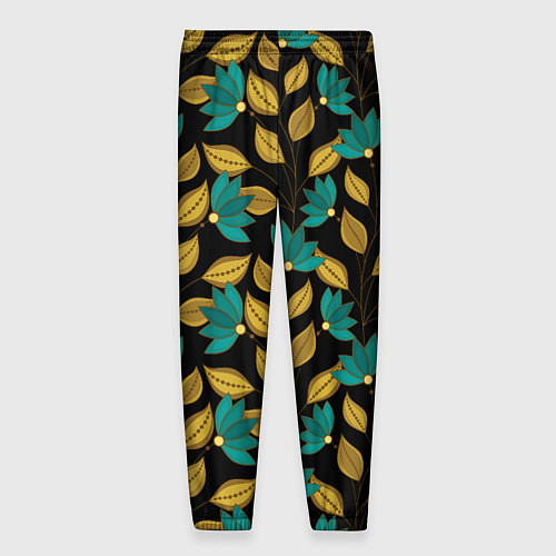 Мужские брюки Золотые и зеленые листья / 3D-принт – фото 2