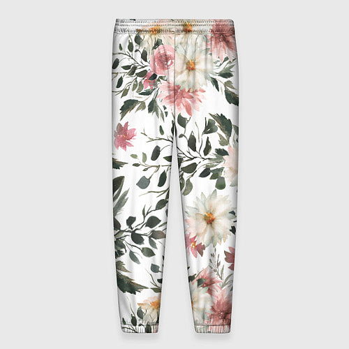 Мужские брюки Цветы Акварельно-Белые / 3D-принт – фото 2