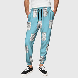 Брюки на резинке мужские Белый котик орнамент, цвет: 3D-принт — фото 2