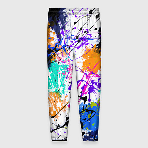 Мужские брюки Брызги и мазки разноцветных красок на белом фоне / 3D-принт – фото 2