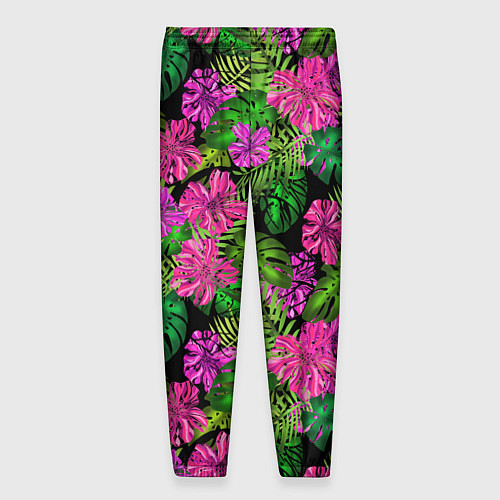 Мужские брюки Тропические листья и цветы на черном фоне / 3D-принт – фото 2