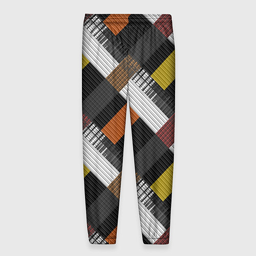 Мужские брюки Коричнево-горчичный с серым полосатый пэчворк / 3D-принт – фото 2